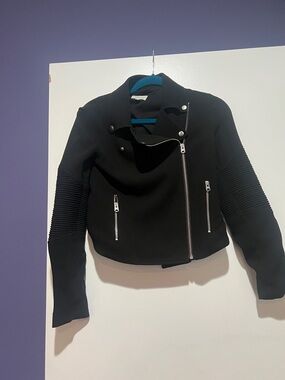 Wilfred Black Asymmetric Moto Jacket with Ribbed Sleeve Detail size 2